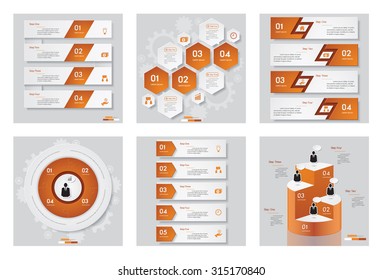 Collection of 6 orange color template/graphic or website layout. Vector Background. For your idea and presentation.