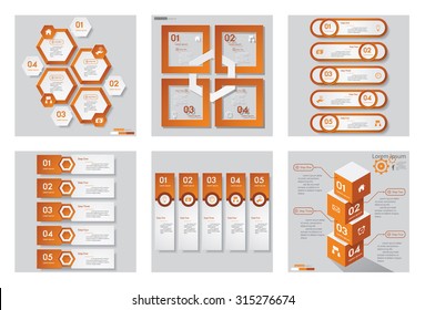 Collection of 6 orange color template/graphic or website layout. Vector Background. For your idea and presentation.