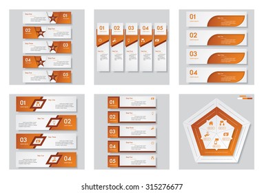 Collection of 6 orange color template/graphic or website layout. Vector Background. For your idea and presentation.