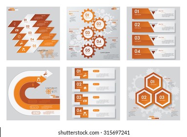 Collection of 6 orange color template/graphic or website layout. Vector Background. For your idea and presentation.