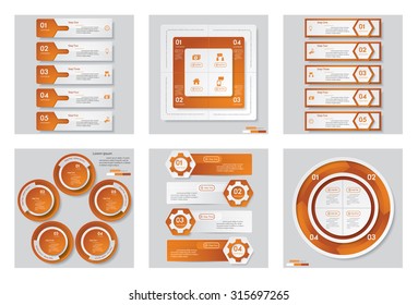 Collection of 6 orange color template/graphic or website layout. Vector Background. For your idea and presentation.