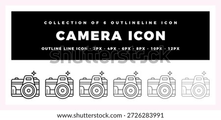 Collection of 6 Outline Camera Icons. 2px. 4px. 6px. 8px. 10px. 12px