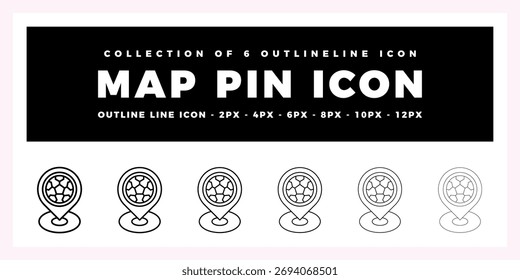 Kollektion von 6 Outline Map Pin Icons. Fußball-Thema