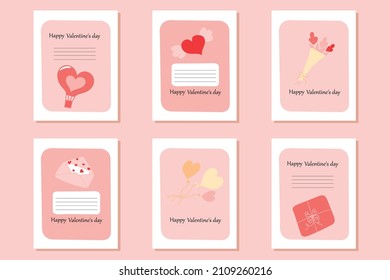 collection of 6 postcards for valentine's day. Postcards with illustrations in flat style.