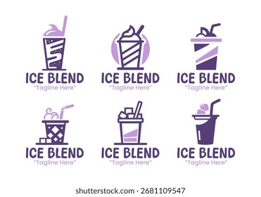 Eine Kollektion von 6 professionellen Eis-Blend-Logo-Designs, geeignet für Cafés, Smoothie-Bars und Getränke-Branding-Projekte.