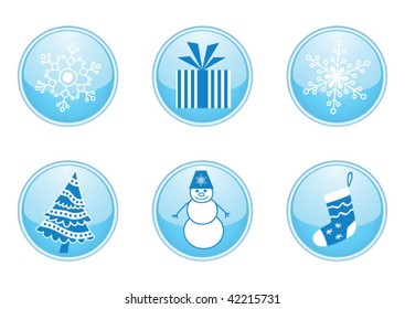 Collection of 6 round vector buttons for christmas and winter design