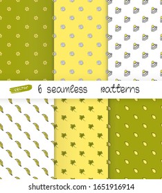 A collection of 6 seamless patterns with flowers and leaves.