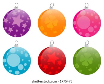 Collection of 6 shiny chrismas baubles, completely adaptable to your own taste and needs.