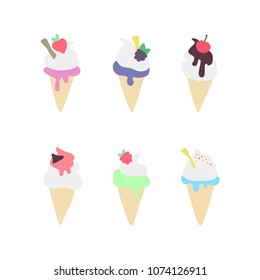 Collection of 6 vector ice cream illustrations isolated on white background.