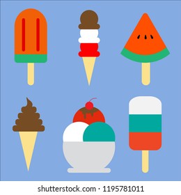 Collection of 6 vector ice cream illustrations isolated on white