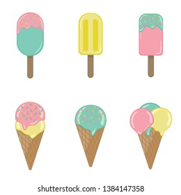 Collection of 6 vector ice cream illustrations isolated on white background.