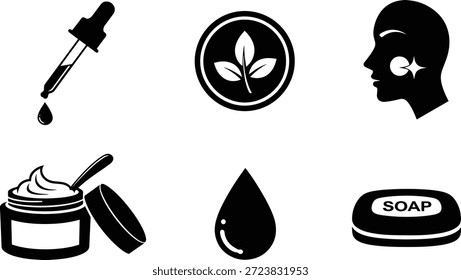 Una colección de 6 ilustraciones de silueta de Vector para el diseño de productos de belleza y cuidado de la piel