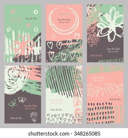 Collection of 6 wedding invitations cards.