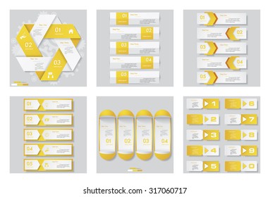 Collection of 6 yellow color template/graphic or website layout. Vector Background. For your idea and presentation.