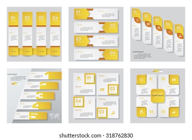 Collection of 6 yellow color template/graphic or website layout. Vector Background. For your idea and presentation.