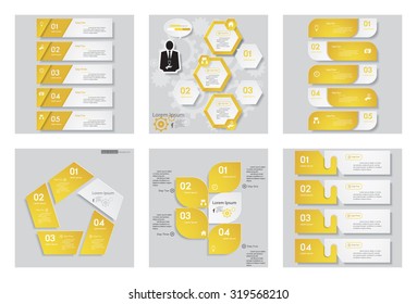 Collection of 6 yellow color template/graphic or website layout. Vector Background. For your idea and presentation.
