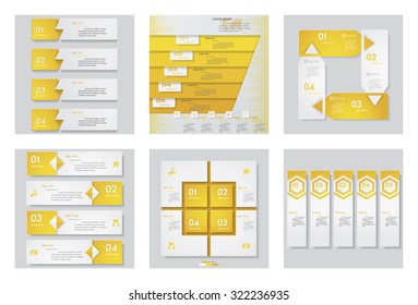 Collection of 6 yellow color template/graphic or website layout. Vector Background. For your idea and presentation.