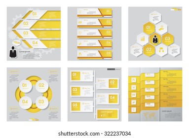 Collection of 6 yellow color template/graphic or website layout. Vector Background. For your idea and presentation.