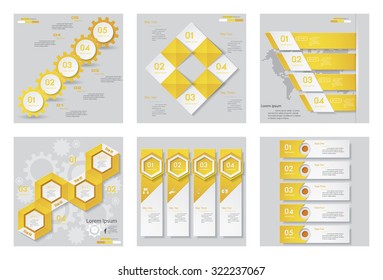 Collection of 6 yellow color template/graphic or website layout. Vector Background. For your idea and presentation.