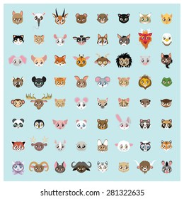 Collection of 64 cute animal portraits