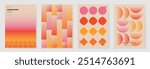 Collection of 70s color gradient poster background vector. Set of retro wall decoration, groovy, trippy, geometric shape. Vintage hippie wall art for interior, decorative, banner, cover, card.