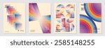 Collection of 70s color gradient poster background vector. Set of retro wall decoration, groovy, trippy, geometric shape. Vintage hippie wall art for interior, decorative, banner, cover, card.