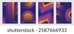 Collection of 70s color gradient poster background vector. Set of retro wall decoration, groovy, trippy, geometric shape. Vintage hippie wall art for interior, decorative, banner, cover, card.