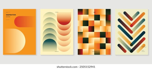Colección del Vector de fondo de póster de gradiente de color de los años 70. Conjunto de decoración de pared retro, groovy, trippy, forma geométrica. Antiguas arte hippie de la pared para el interior, decorativo, Anuncio, cubierta, tarjeta.