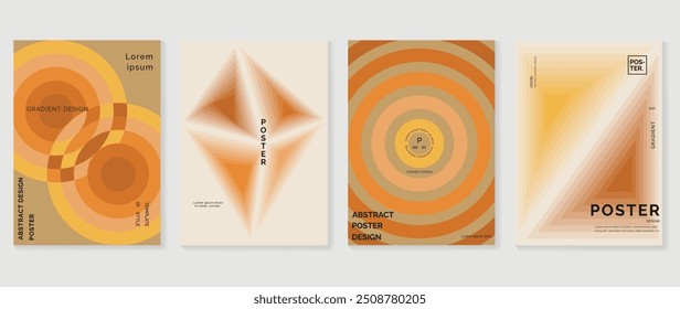 Collection of 70s color gradient poster background vector. Set of retro wall decoration, groovy, trippy, geometric shape. Vintage hippie wall art for interior, decorative, banner, cover, card.
