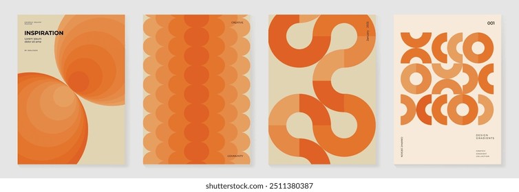 Collection of 70s color gradient poster background vector. Set of retro wall decoration, groovy, trippy, geometric shape. Vintage hippie wall art for interior, decorative, banner, cover, card.