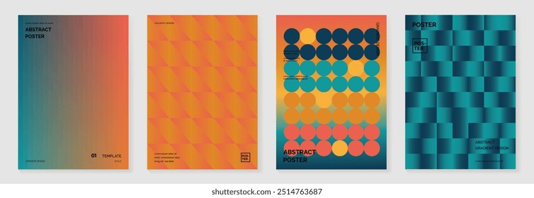 Collection of 70s color gradient poster background vector. Set of retro wall decoration, groovy, trippy, geometric shape. Vintage hippie wall art for interior, decorative, banner, cover, card.