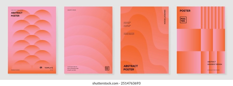 Collection of 70s color gradient poster background vector. Set of retro wall decoration, groovy, trippy, geometric shape. Vintage hippie wall art for interior, decorative, banner, cover, card.