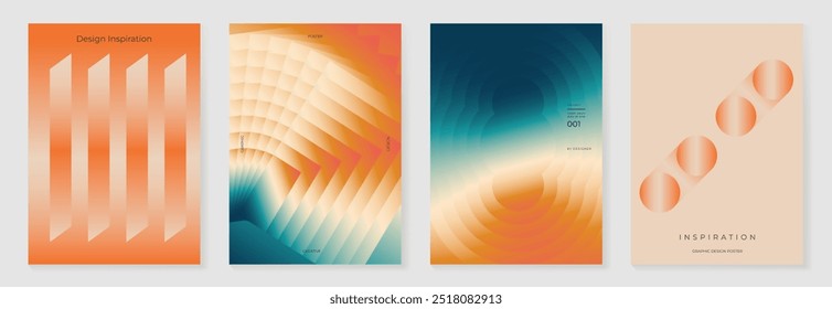 Collection of 70s color gradient poster background vector. Set of retro wall decoration, groovy, trippy, geometric shape. Vintage hippie wall art for interior, decorative, banner, cover, card.