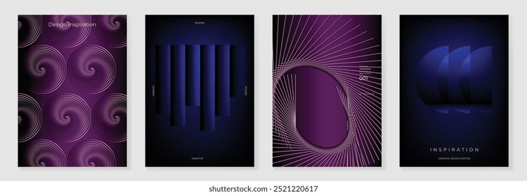 Collection of 70s color gradient poster background vector. Set of retro wall decoration, groovy, trippy, geometric shape. Vintage hippie wall art for interior, decorative, banner, cover, card.