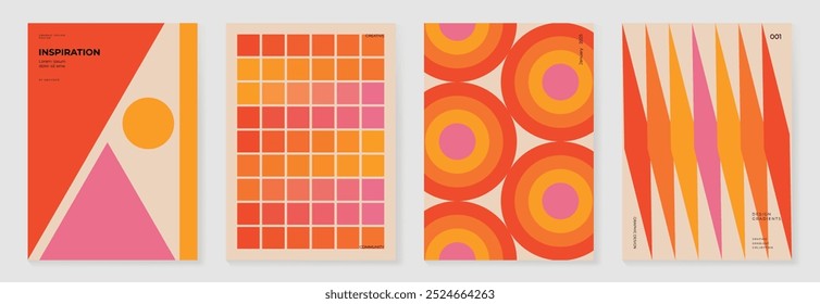 Coleção de 70s cor gradiente poster vetor de fundo. Conjunto de decoração de parede retro, groovy, trippy, forma geométrica. Vintage arte de parede hippie para interior, decorativo, banner, capa, cartão.