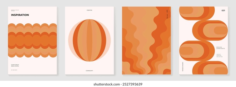Coleção de 70s cor gradiente poster vetor de fundo. Conjunto de decoração de parede retro, groovy, trippy, forma geométrica. Vintage arte de parede hippie para interior, decorativo, banner, capa, cartão.