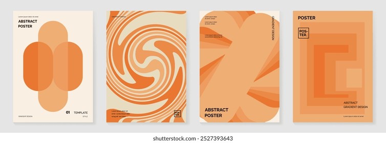 Collection of 70s color gradient poster background vector. Set of retro wall decoration, groovy, trippy, geometric shape. Vintage hippie wall art for interior, decorative, banner, cover, card.