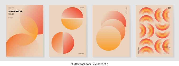 Collection of 70s color gradient poster background vector. Set of retro wall decoration, groovy, trippy, geometric shape. Vintage hippie wall art for interior, decorative, banner, cover, card.