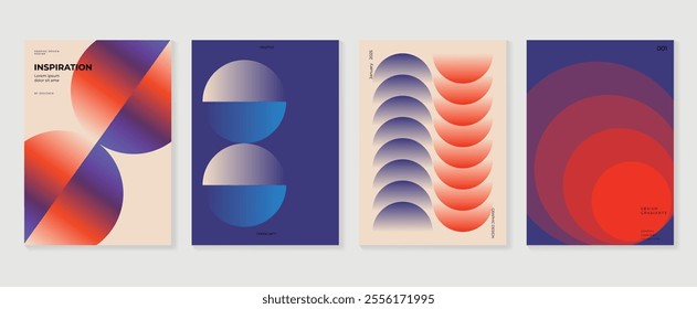 Collection of 70s color gradient poster background vector. Set of retro wall decoration, groovy, trippy, geometric shape. Vintage hippie wall art for interior, decorative, banner, cover, card.