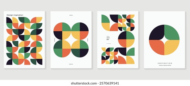 Collection of 70s color gradient poster background vector. Set of retro wall decoration, groovy, trippy, geometric shape. Vintage hippie wall art for interior, decorative, banner, cover, card.
