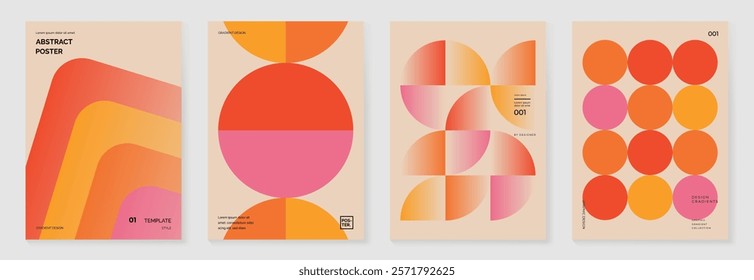 Collection of 70s color gradient poster background vector. Set of retro wall decoration, groovy, trippy, geometric shape. Vintage hippie wall art for interior, decorative, banner, cover, card.