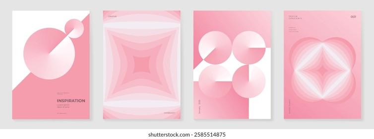 Collection of 70s color gradient poster background vector. Set of retro wall decoration, groovy, trippy, geometric shape. Vintage hippie wall art for interior, decorative, banner, cover, card.