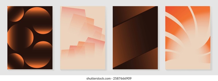 Collection of 70s color gradient poster background vector. Set of retro wall decoration, groovy, trippy, geometric shape. Vintage hippie wall art for interior, decorative, banner, cover, card.