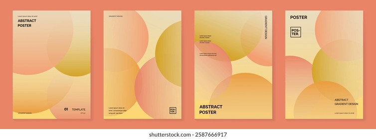 Collection of 70s color gradient poster background vector. Set of retro wall decoration, groovy, trippy, geometric shape. Vintage hippie wall art for interior, decorative, banner, cover, card.