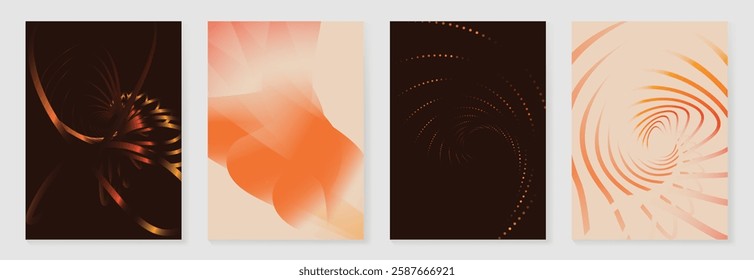 Collection of 70s color gradient poster background vector. Set of retro wall decoration, groovy, trippy, geometric shape. Vintage hippie wall art for interior, decorative, banner, cover, card.