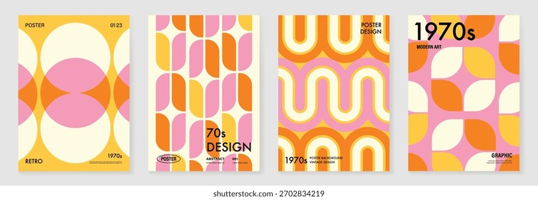 Colección del Vector de fondo de póster de gradiente de color de los años 70. Conjunto de decoración de pared retro, groovy, trippy, forma geométrica. Antiguas arte hippie de la pared para el interior, decorativo, Anuncio, cubierta, tarjeta.