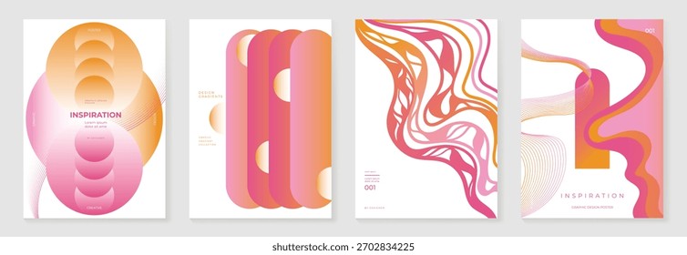 Coleção de 70s cor gradiente poster vetor de fundo. Conjunto de decoração de parede retro, groovy, trippy, forma geométrica. Vintage arte de parede hippie para interior, decorativo, banner, capa, cartão.