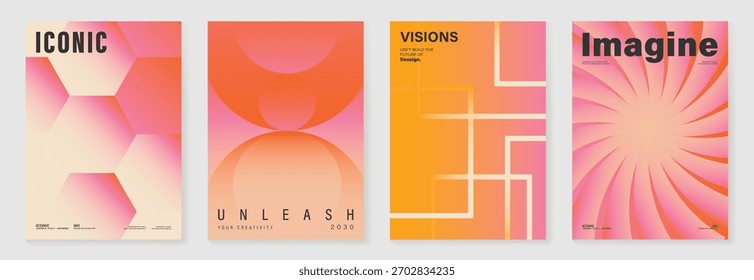 Colección del Vector de fondo de póster de gradiente de color de los años 70. Conjunto de decoración de pared retro, groovy, trippy, forma geométrica. Antiguas arte hippie de la pared para el interior, decorativo, Anuncio, cubierta, tarjeta.