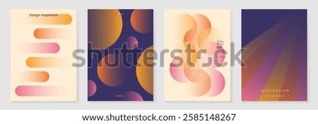 Collection of 70s color gradient poster background vector. Set of retro wall decoration, groovy, trippy, geometric shape. Vintage hippie wall art for interior, decorative, banner, cover, card.