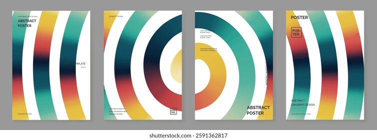 Collection of 70s color line gradient poster background vector. Set of retro wall decoration, groovy, trippy, wavy line. Vintage hippie wall art for interior, decorative, banner, cover, card.